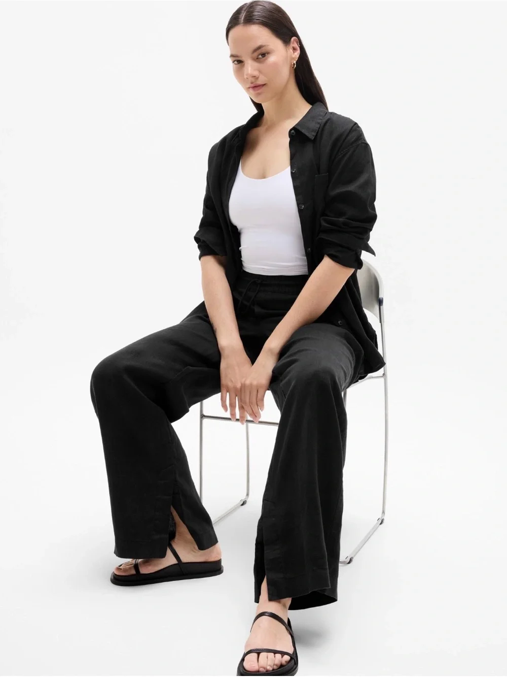 NWT Athleta Retreat Linen Wide Leg Black Pant Size 1X